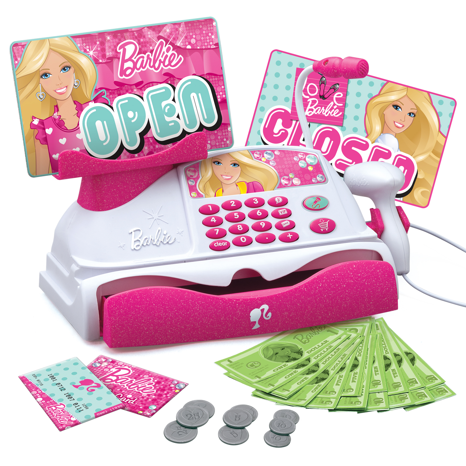 Barbie Cash Register with Card Machine Pretend Play Shop Toy in Pink for Ages 3+ 